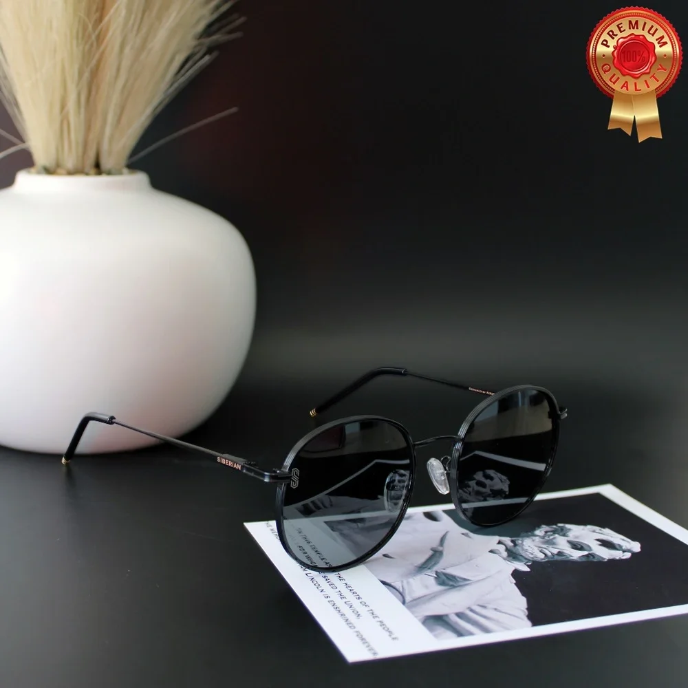 SIBERIAN Round BLACK Sunglasses Non-Polarized Unisex